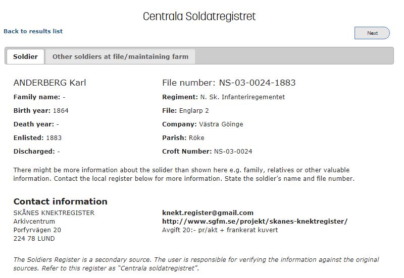 swedish military website detailed soldier information