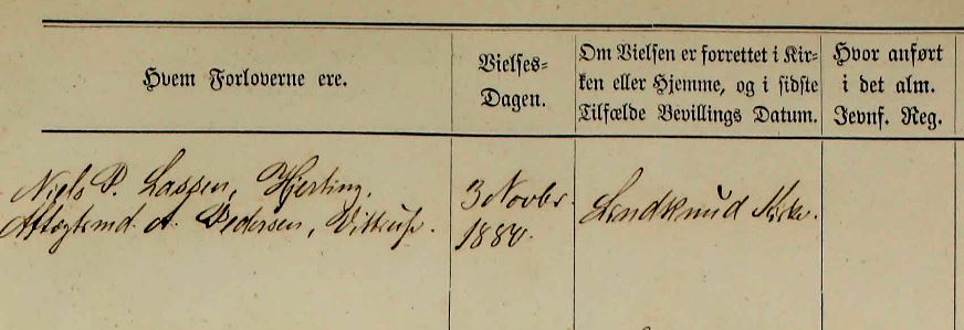 danish marriage record handwritten in original church book