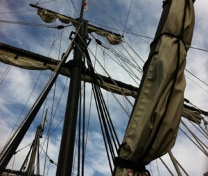 ship rigging view of an old ship that carried pioneer passengers