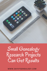 small genealogy research projects can get results, www.savvygenealogy.com