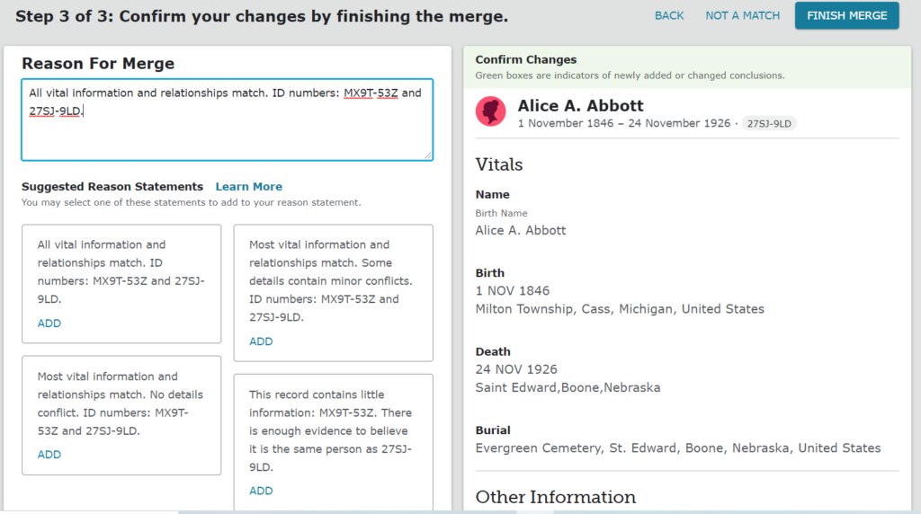 how to merge people in FamilySearch, www.savvygenealogy.com